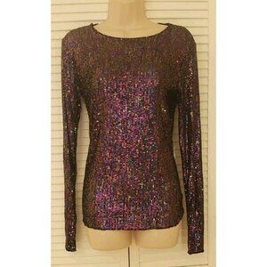 NEW FREE PEOPLE INTIMATELY GOLD RUSH SPARKLING BLACK COMBO PURPLE TOP SZ SMALL